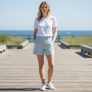 Sandro Paris Blue and White Striped Seersucker Cotton Shorts. Size 2